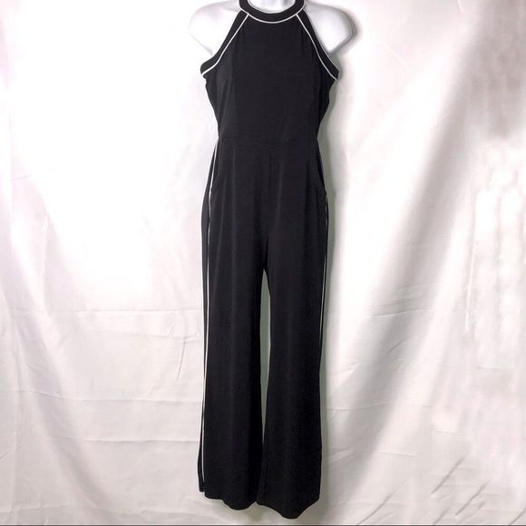 INC | Contrast-Piping Halter Jumpsuit - Picture 1 of 8